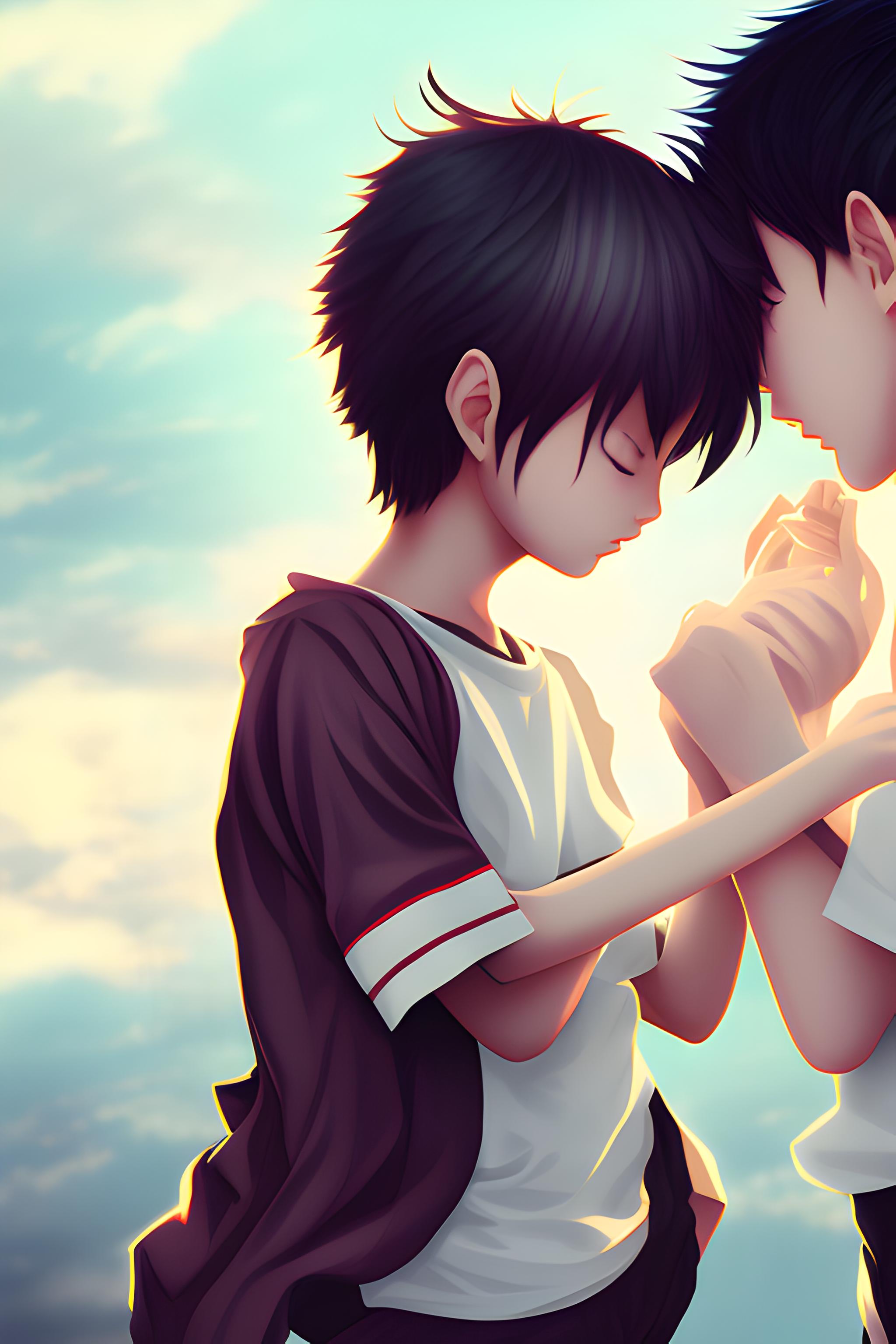 Anime girl and boy kissing
